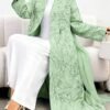 عباءة أنيقة طويلة الأكمام من الجاكار ملابس خارجية للنساء في الصيف للعطلات باللون الأسود للربيع 4