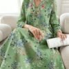 shein najma جلابيات قفاطين رداء أنيق للنساء مطبوع رقميًا بطبعة زهور مائية، ذو ياقة عالية، أكمام طويلة، مناسب للربيع والخريف
