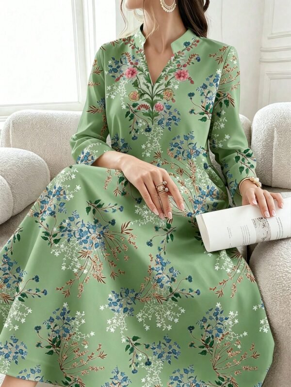 shein najma جلابيات قفاطين رداء أنيق للنساء مطبوع رقميًا بطبعة زهور مائية، ذو ياقة عالية، أكمام طويلة، مناسب للربيع والخريف