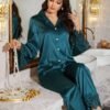 luxenights مجموعة بيجامة نسائية مكونة من قطعتين، مزينة بتفاصيل من الدانتيل، ملابس شتوية مريحة وأنيقة 9