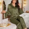 luxenights مجموعة بيجامة نسائية مكونة من قطعتين، مزينة بتفاصيل من الدانتيل، ملابس شتوية مريحة وأنيقة 2