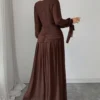 elenzga petite فستان شيفون نسائي أنيق وعصري فضفاض بتصميم رجعي، باللون البني، بتصميم رقبة منسدلة، تصميم خصر مرتفع، أكمام طويلة متدفقة، ملابس صيفية للخارج 2