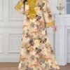 al najma فستان أنيق للنساء بطبعة زهور بشكل عربي على الخصر بياقة على شكل حرف v 15