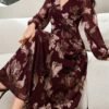 modelyn فستان نسائي أنيق مطبوع بنقشة زهرية كاملة للموسم الخريفي 1