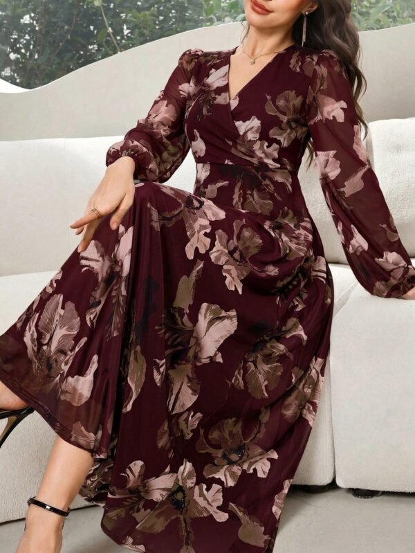 modelyn فستان نسائي أنيق مطبوع بنقشة زهرية كاملة للموسم الخريفي 1