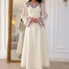 yasmyna فستان أنيق رومانسي بطراز عربي من الشيفون مطبوع رقميًا بلون المشمش، قصة a line مع خصر أنيق، مناسب للربيع والصيف 4