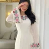 yasmyna فستان أنيق رومانسي بطراز عربي من الشيفون مطبوع رقميًا بلون المشمش، قصة a line مع خصر أنيق، مناسب للربيع والصيف 6