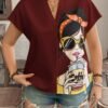 shein lune بلوزة قصيرة الأكمام مطبوعة بصورة امرأة بحجم كبير، ملابس غربية للنساء بطراز بوهيمي وبوهو من تسعينيات القرن الماضي، ملابس مناسبة للمهرجانات والصيف والخروج 3