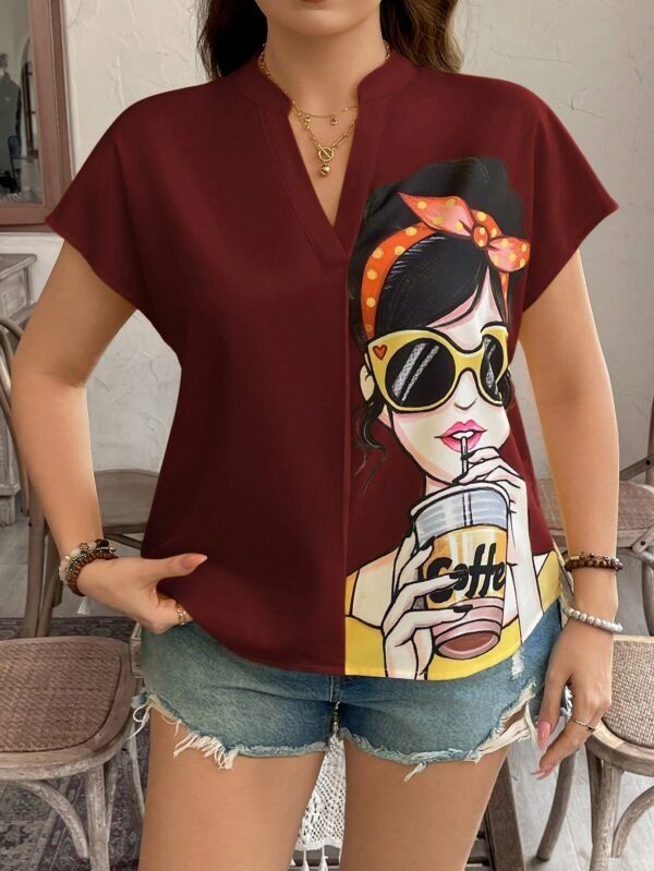 shein lune بلوزة قصيرة الأكمام مطبوعة بصورة امرأة بحجم كبير، ملابس غربية للنساء بطراز بوهيمي وبوهو من تسعينيات القرن الماضي، ملابس مناسبة للمهرجانات والصيف والخروج 3