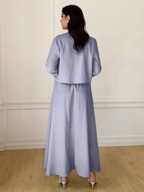solavon طقم ملابس علوية وتنورة نسائي أنيق بعقدة أمامية، لون أحادي بسيط، مناسب لمناسبات الربيع والخريف 5