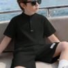 shein طقم ملابس علوية كاجوال نصف سحاب بياقة مندرين وشورت منسوج مناسب للأولاد المراهقين، طراز كوري للمدرسة والعطلات، مناسب للعب في الخارج والتصوير الشارعي والحفلات والتجول في المدينة