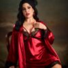 مجموعة فستان وردة حريرية اصطناعية وقطعة دانتيل كبيرة الحجم ذات فتحة رقبة عميقة على شكل v، تفاصيل مريحة وأنيقة، ملابس، خريف وشتاء مجموعة فستان وردة حريرية اصطناعية وقطعة دانتيل كبيرة الحجم ذات فتحة رقبة عميقة على شكل v، تفاصيل مريحة وأنيقة، ملابس، خريف وشتاء