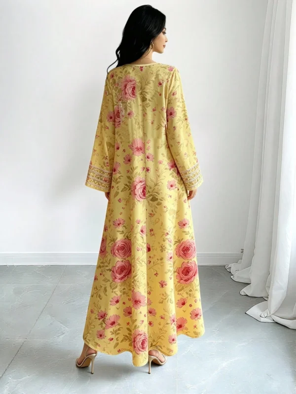 shein najma فستان كم طويل بياقة v مزخرف بنقشة زهور صغيرة، إطلالة أنيقة وراقية، فستان شيفون ماكسي مع ياقة، مناسب للربيع والصيف 13