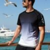 manfinity kasua تي شيرت سباحة رجالي برقبة دائرية وأكمام قصيرة بتدرج لوني، تي شيرت رجالي، تي شيرتات للرجال، تي شيرتات رجالية، للعطلات 5