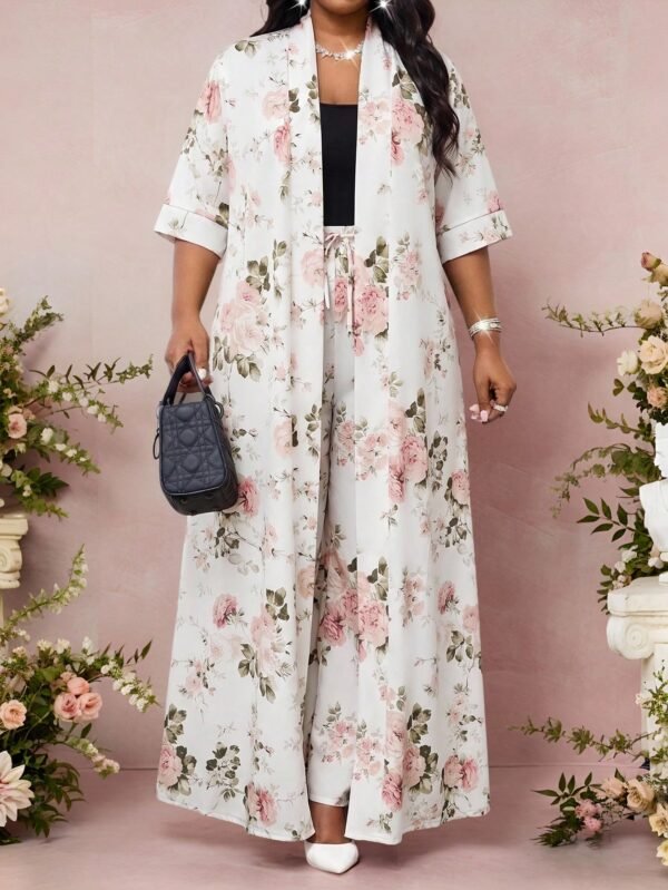 shein lady مجموعة قطعتين فضفاضة أنيقة متعددة الاستخدامات بطباعة عتيقة مقاس كبير، صيفي 5