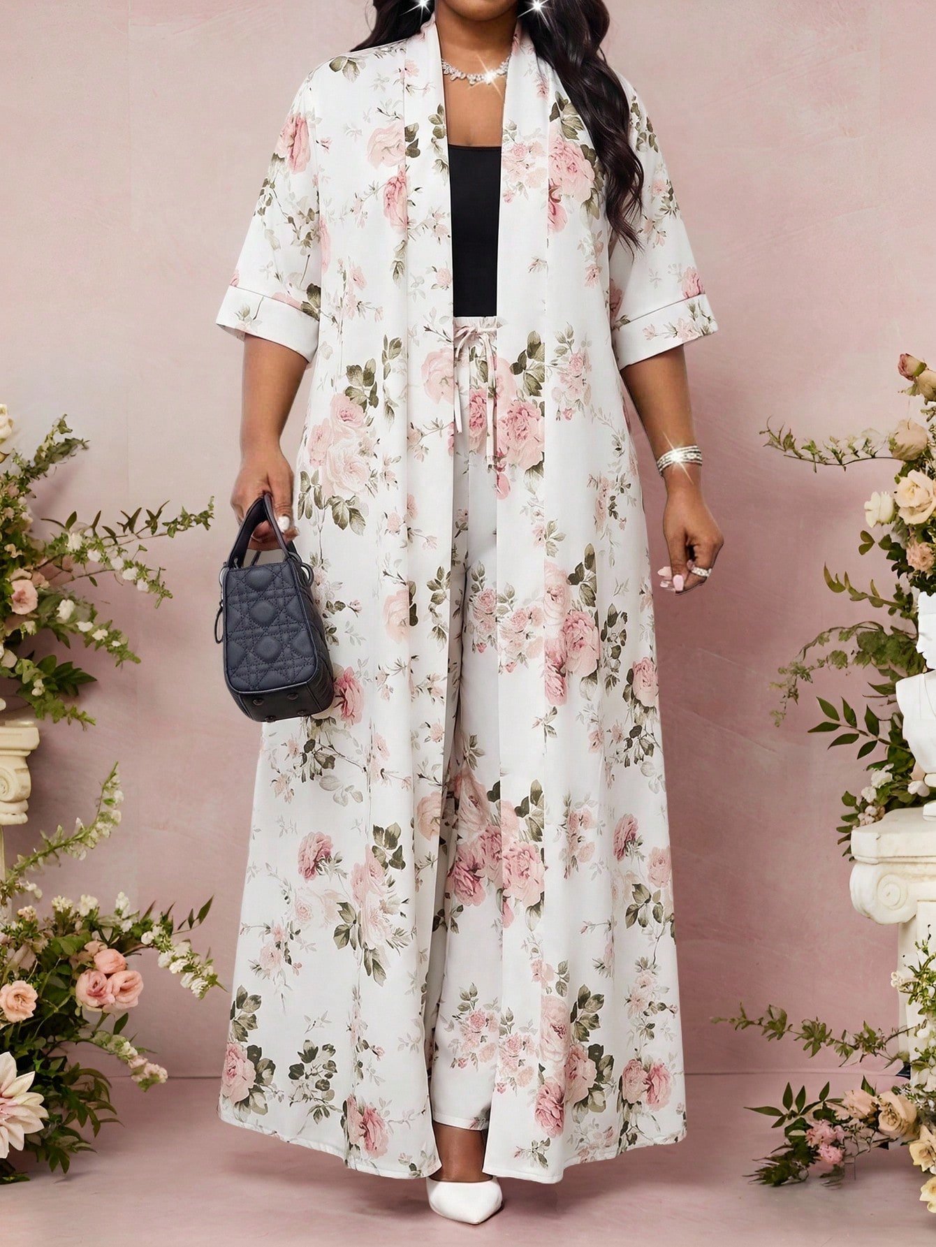 shein lady مجموعة قطعتين فضفاضة أنيقة متعددة الاستخدامات بطباعة عتيقة مقاس كبير، صيفي 5