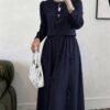 solavon طقم ملابس علوية وتنورة نسائي أنيق بعقدة أمامية، لون أحادي بسيط، مناسب لمناسبات الربيع والخريف 3