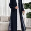 al najma عباءة نسائية بلون أحادي مع تصميم من الدانتيل، أنيقة وطويلة الأكمام 1