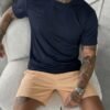 manfinity homme مجموعة تيشيرت و شورت قصير رجالي بطباعة الاحرف، ملابس قصيرة رجالية، زي رجالي 15