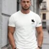 manfinity homme قميص تي شيرت رجالي بياقة دائرية وأكمام قصيرة بطبعة حرفية، قميص صيفي رجالي كاجوال 1