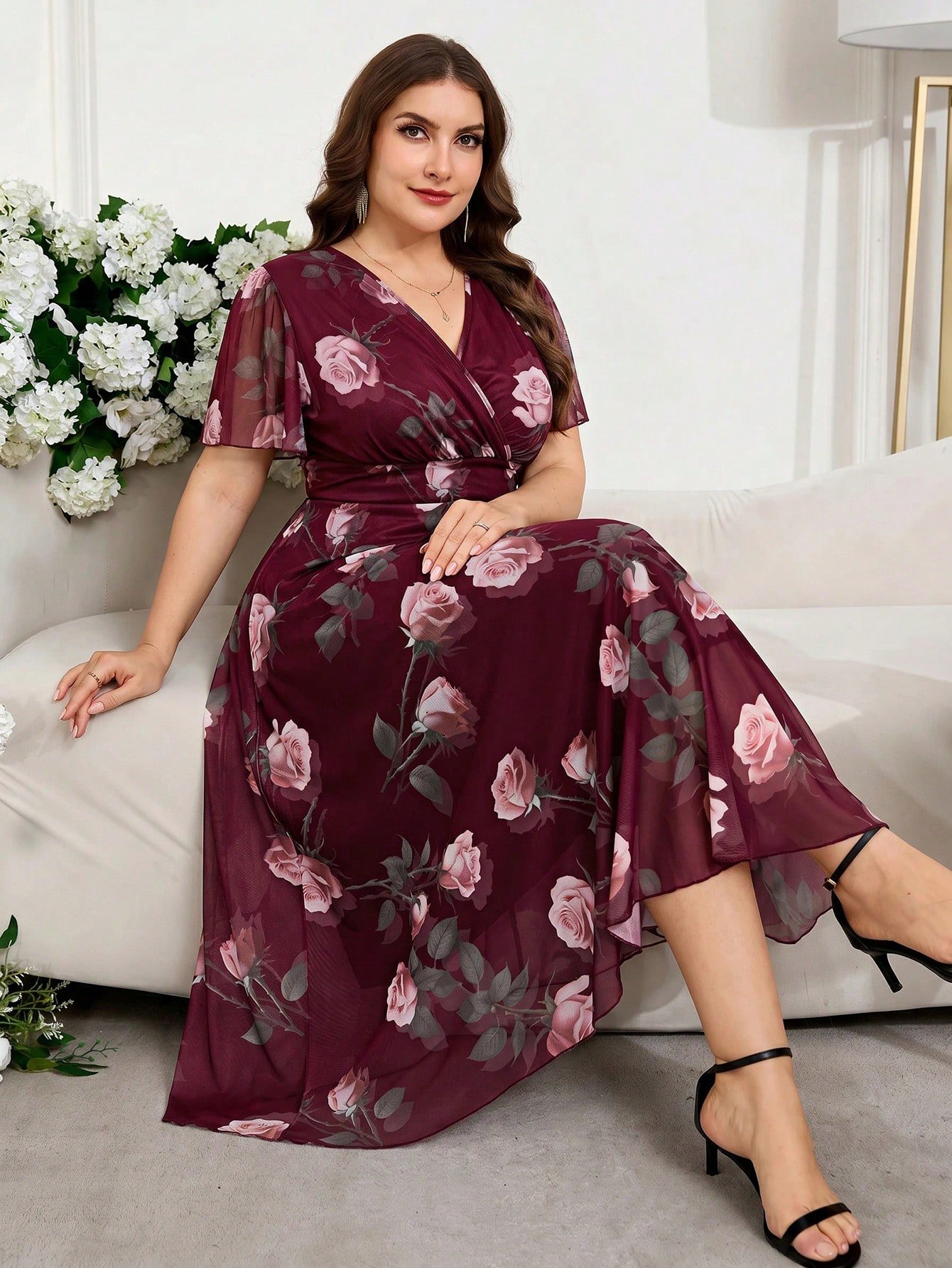 reflora فستان أنيق بطبعة زهرية للمقاسات الكبيرة، صيفي 4