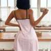طقم بيجامة نسائي sweetslumber بفيونكة حلوة ومخطط بألوان متباينة، طقم استرخاء لطيف بفيونكة، طقم بيجامة قصير للنساء، ملابس استرخاء صيفية بفيونكة، فستان نوم بيبي دول بطبعة فيونكة مخططة باللون الوردي والأبيض، ملابس نوم داخلية لطيفة 7