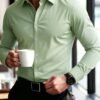 manfinity mode قميص أبيض أنيق بأكمام طويلة للارتداء الرسمي أو المكتبي مع ياقة قميص، قمصان عمل، قمصان عمل كاجوال للرجال، الخريف، الحفل 14