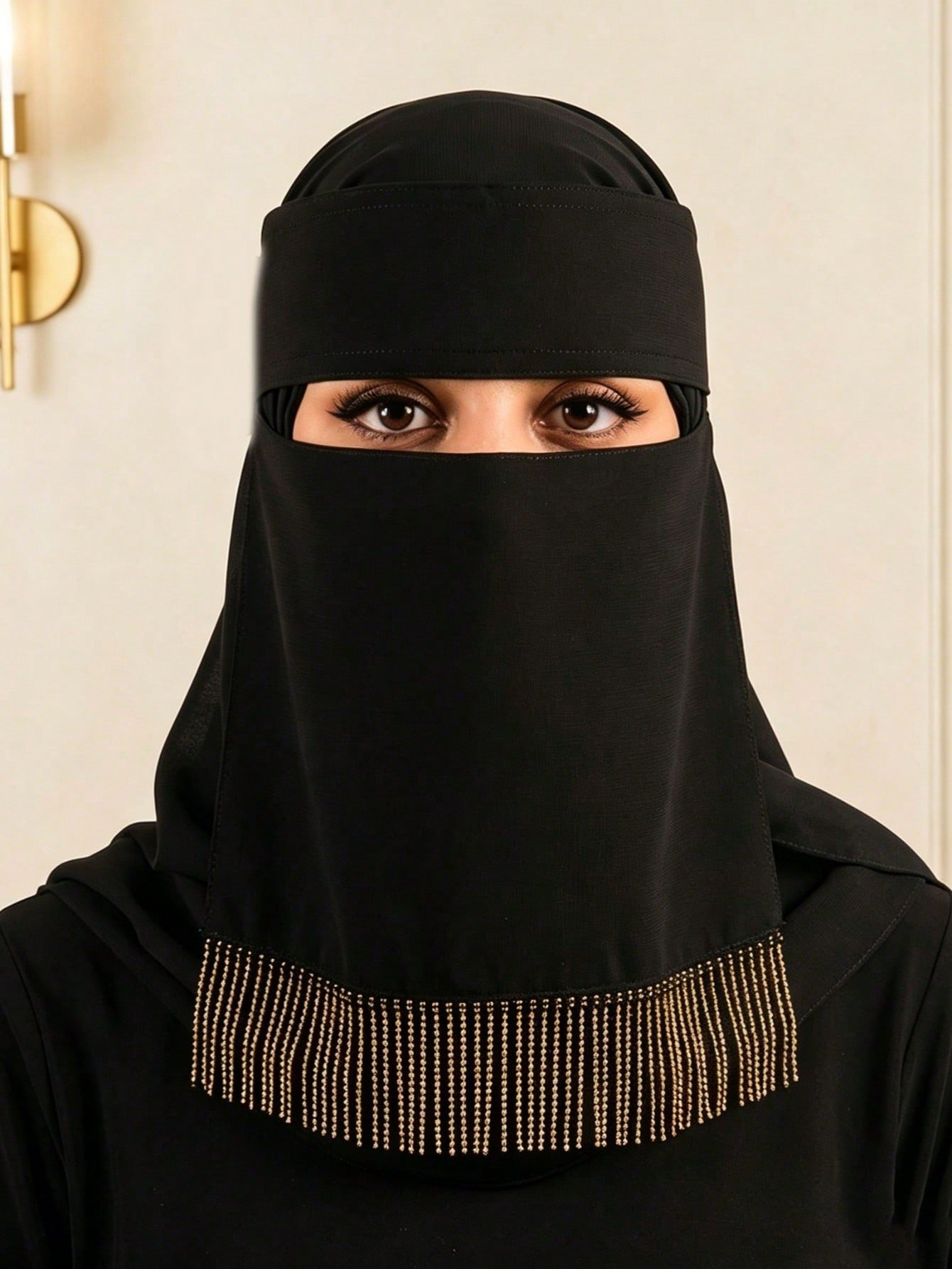 قطعة واحدة نقاب نسائي بلون أحادي مع فيونكة ذهبية مطبوعة بالزهور، وشاح رأس خفيف قابل للتنفس، أسود، للشاطئ والعطلات 5