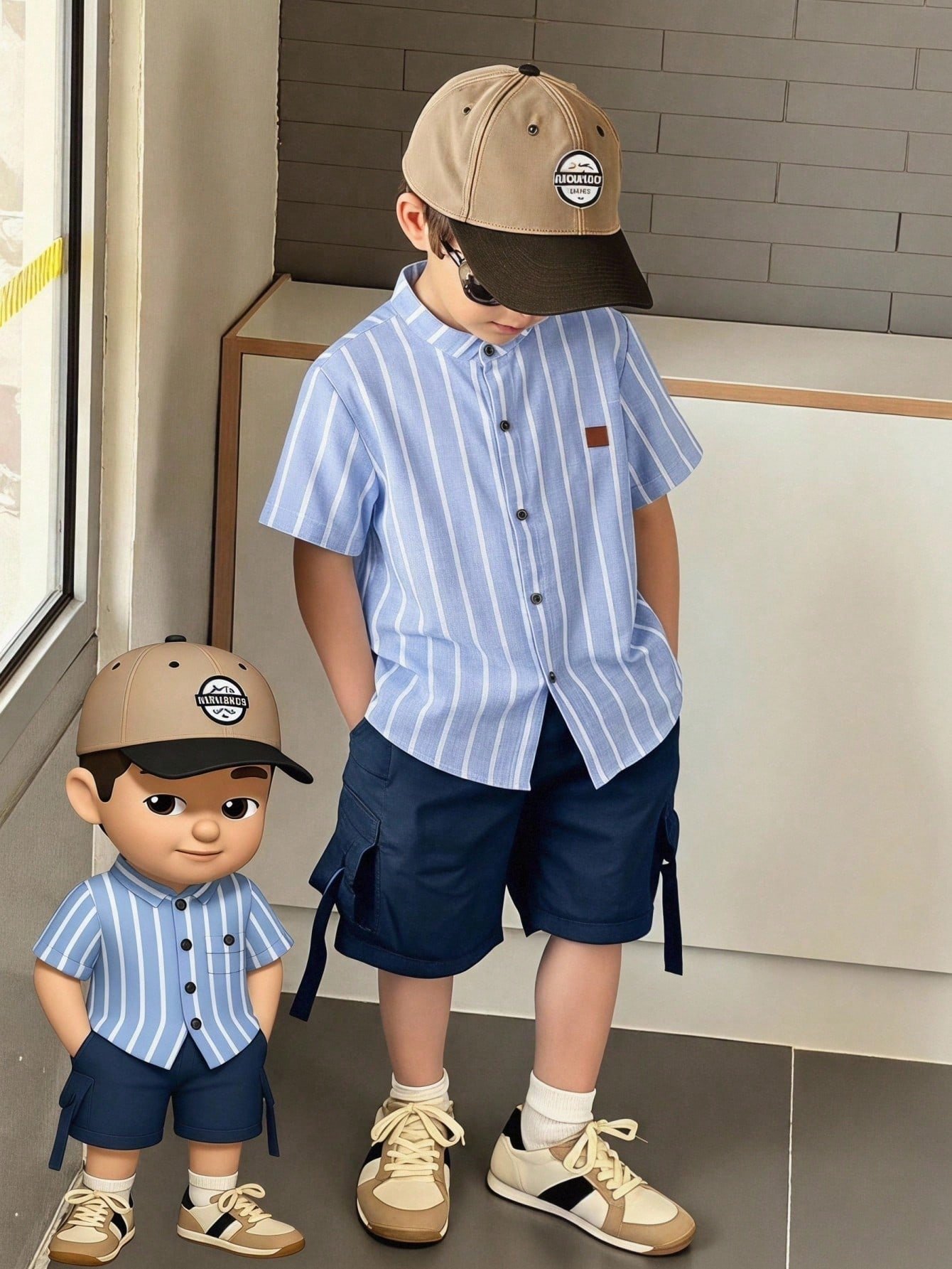 shein genkimix kids قميص كاجوال أحادي الصدر بأكمام قصيرة، لون سادة، للأولاد الصغار عمر 4 سنوات 2