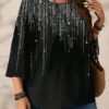 emery rose قميص نسائي كاجوال بطبعات كاملة الجسم وياقة مستديرة وأكمام ثلاثة أرباع فضفاض، مناسب للخريف والشتاء 8