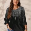 emery rose قميص نسائي كاجوال بطبعات كاملة الجسم وياقة مستديرة وأكمام ثلاثة أرباع فضفاض، مناسب للخريف والشتاء 9
