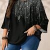 emery rose قميص نسائي كاجوال بطبعات كاملة الجسم وياقة مستديرة وأكمام ثلاثة أرباع فضفاض، مناسب للخريف والشتاء 10