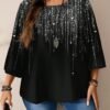 emery rose قميص نسائي كاجوال بطبعات كاملة الجسم وياقة مستديرة وأكمام ثلاثة أرباع فضفاض، مناسب للخريف والشتاء 12
