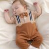 shein رومبير مولود جديد للأولاد باللونين الأسود والأبيض مع ديكور دب وربطة عنق بدلة رسمية للتعميد والعماد 2