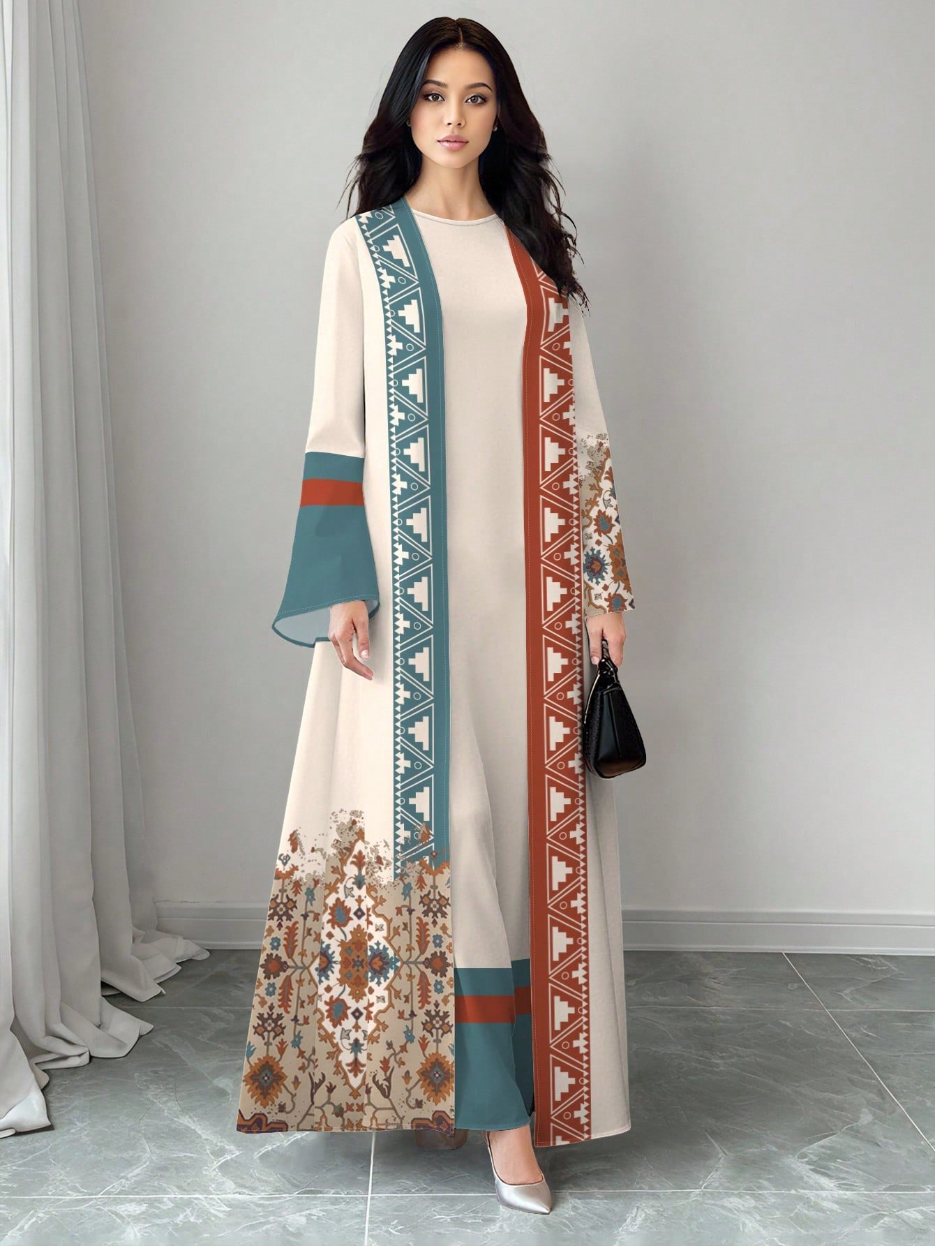 shein najma عباية كارديجان طويلة كاجوال للنساء بطبعة زهرية تدرجية ذات أكمام طويلة، مناسبة للربيع والخريف 4