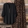 shein lune بدلة كاجوال للنساء تتكون من قميص بياقة على شكل حرف v وأكمام مكسرة، وبنطال ذو ساق واسعة 18