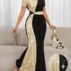 shein lady فستان أنيق للسيدات بنمط بريشة من الترتر متباينة الألوان ، فستان لحفلة عيد الميلاد والمناسبات الرسمية / فستان مكتبي / فستان / فستان زفاف / فستان عطلة / فستان حفلة للسيدات / فستان رسمي طويل للسيدات / فستان رسمي للسيدات / فستان نسائي كاجوال للعمل 1