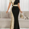 shein lady فستان أنيق للسيدات بنمط بريشة من الترتر متباينة الألوان ، فستان لحفلة عيد الميلاد والمناسبات الرسمية / فستان مكتبي / فستان / فستان زفاف / فستان عطلة / فستان حفلة للسيدات / فستان رسمي طويل للسيدات / فستان رسمي للسيدات / فستان نسائي كاجوال للعمل 8