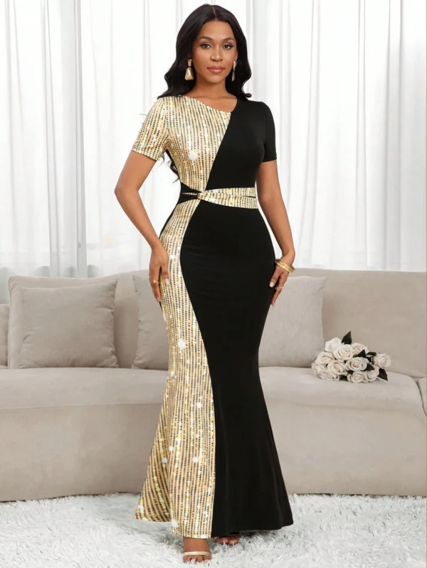 shein lady فستان أنيق للسيدات بنمط بريشة من الترتر متباينة الألوان ، فستان لحفلة عيد الميلاد والمناسبات الرسمية / فستان مكتبي / فستان / فستان زفاف / فستان عطلة / فستان حفلة للسيدات / فستان رسمي طويل للسيدات / فستان رسمي للسيدات / فستان نسائي كاجوال للعمل 9