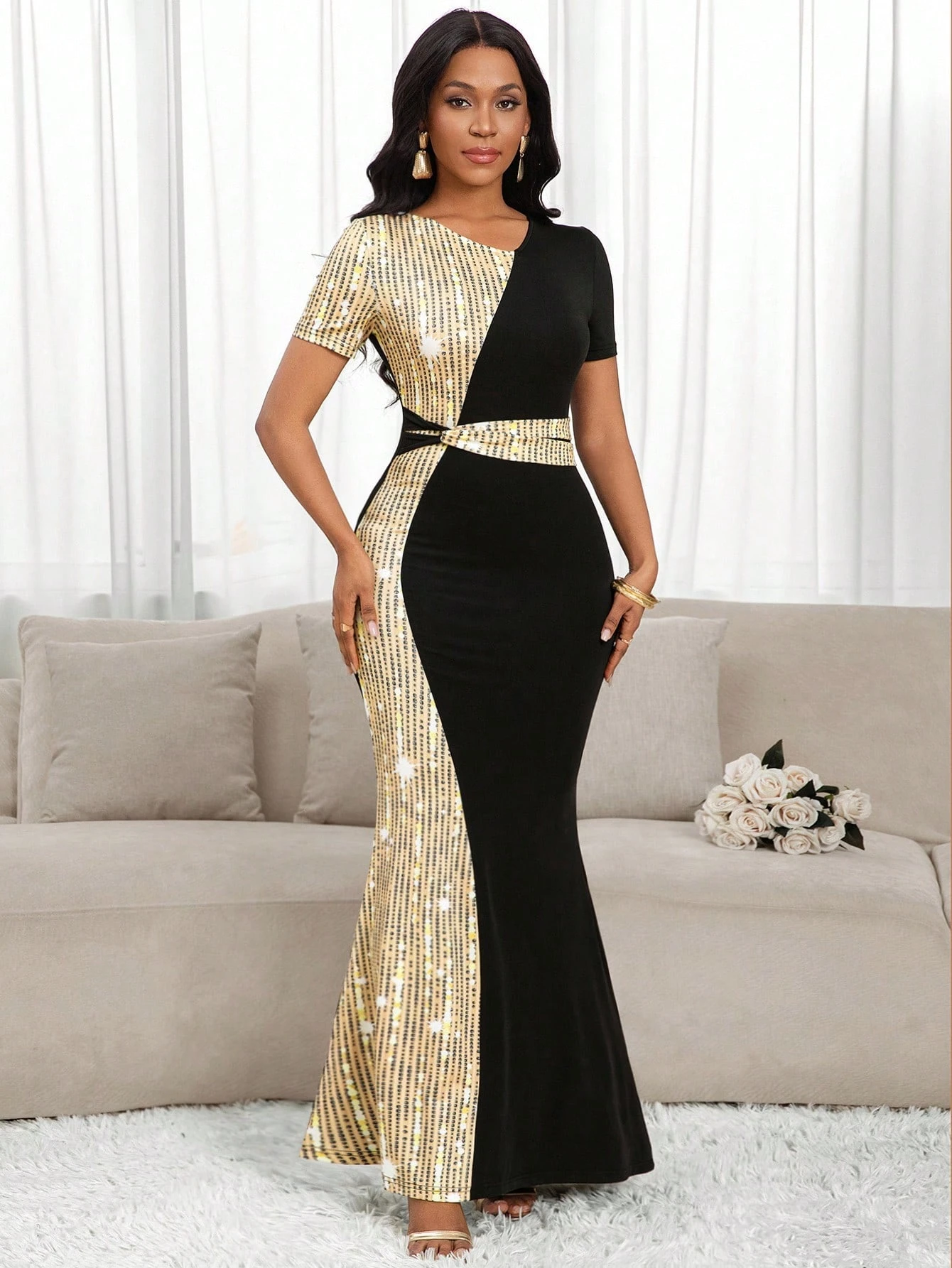 shein lady فستان أنيق للسيدات بنمط بريشة من الترتر متباينة الألوان ، فستان لحفلة عيد الميلاد والمناسبات الرسمية / فستان مكتبي / فستان / فستان زفاف / فستان عطلة / فستان حفلة للسيدات / فستان رسمي طويل للسيدات / فستان رسمي للسيدات / فستان نسائي كاجوال للعمل 9