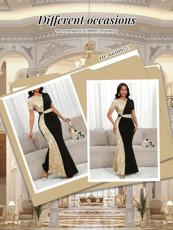 shein lady فستان أنيق للسيدات بنمط بريشة من الترتر متباينة الألوان ، فستان لحفلة عيد الميلاد والمناسبات الرسمية / فستان مكتبي / فستان / فستان زفاف / فستان عطلة / فستان حفلة للسيدات / فستان رسمي طويل للسيدات / فستان رسمي للسيدات / فستان نسائي كاجوال للعمل 11