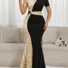 shein lady فستان أنيق للسيدات بنمط بريشة من الترتر متباينة الألوان ، فستان لحفلة عيد الميلاد والمناسبات الرسمية / فستان مكتبي / فستان / فستان زفاف / فستان عطلة / فستان حفلة للسيدات / فستان رسمي طويل للسيدات / فستان رسمي للسيدات / فستان نسائي كاجوال للعمل 12