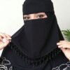 قطعة واحدة نقاب نسائي بلون أحادي مع فيونكة ذهبية مطبوعة بالزهور، وشاح رأس خفيف قابل للتنفس، أسود، للشاطئ والعطلات 7