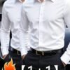 manfinity mode قميص أبيض أنيق بأكمام طويلة للارتداء الرسمي أو المكتبي مع ياقة قميص، قمصان عمل، قمصان عمل كاجوال للرجال، الخريف، الحفل 13