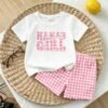 elladie kids مجموعة قميص كم قصير وشورت للبنات الرضع بطبعات صدفة وجنجل البحر وفيونكة، أسلوب عطلة عفوي بسيط، مناسبة للعطلات والأنشطة الخارجية، صيفي 5
