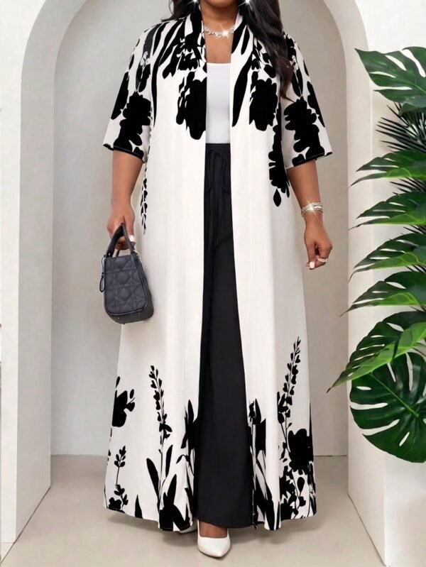shein lady مجموعة قطعتين فضفاضة أنيقة متعددة الاستخدامات بطباعة عتيقة مقاس كبير، صيفي 7