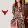 chillnights رداء صباحي نسائي كاجوال يومي للمنزل بطبعة نمر وتصميم مرقع مع ربطة خصر 15