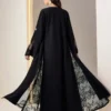 al najma عباءة نسائية أنيقة بلون أحادي مع تصميم من الدانتيل 8