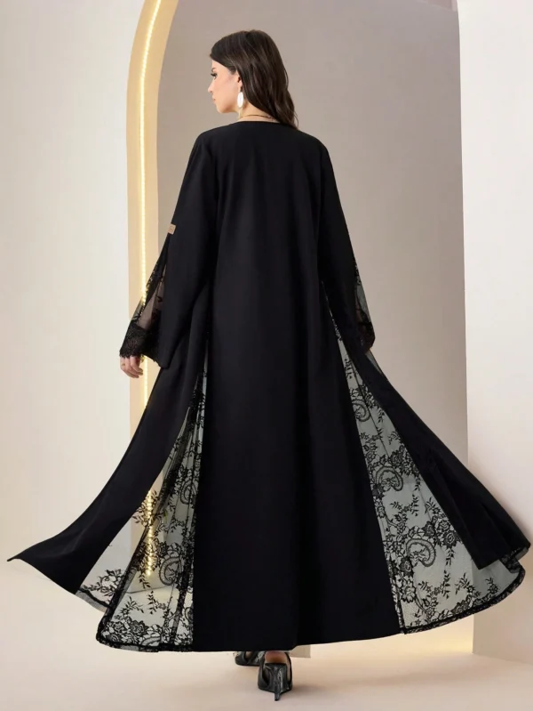 al najma عباءة نسائية أنيقة بلون أحادي مع تصميم من الدانتيل 8