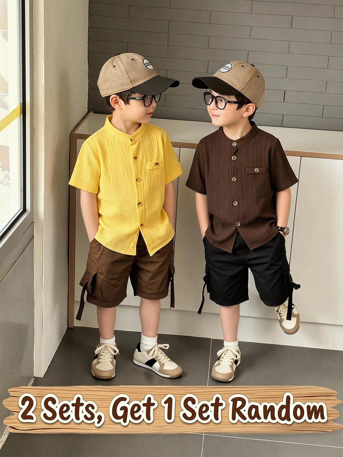 shein genkimix kids قميص كاجوال أحادي الصدر بأكمام قصيرة، لون سادة، للأولاد الصغار عمر 4 سنوات 10